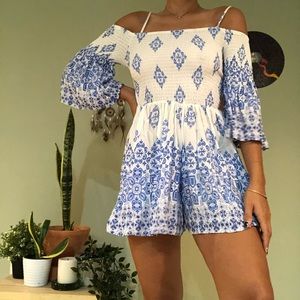 Blue and White Romper